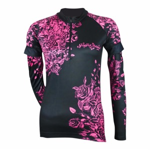 Dámský dres Cyklomania Flowers black/pink + návleky