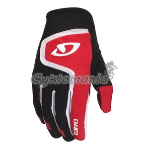 Rukavice Giro Rivet red/black Letn� freeridov� rukavice Giro s dlan� rozd�len� na 3 ��sti se syntetickou k��� Clarino a silikonov�mi �pi�kami pro lep�� �chop. Zap�n�n� na such� zip a poutko pro snadn�j�� nasazen� rukavic. Giro 