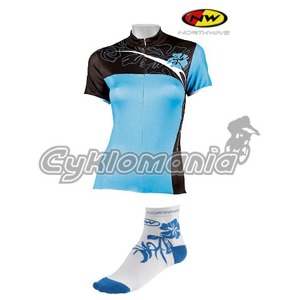 Dres Northwave Flower d�msk� blue + pono�ky Elisir Dres vznikl� kombinac� kv�tin a d�msk�ch k�ivek se naz�v� Flower. Navr�en pro j�zdu na MTB, kombinuj�c� v�dr� v t�k�ch podm�nk�ch a lehkost l�tek. Praktick� st�ih a rychl� odvod vlhkosti v�m... Northwave 