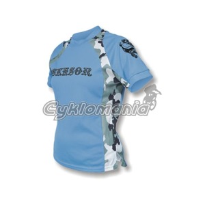 D�msk� dres Sensor Colt modr� mask�� Voln� dres s kr�tk�m ruk�vem: 
- kr�tk� ruk�v ragl�nov�ho st�ihu 
- t�etinov� stoj��ek 
- voln� zakon�en� v pase 
- 100% polyester Sensor