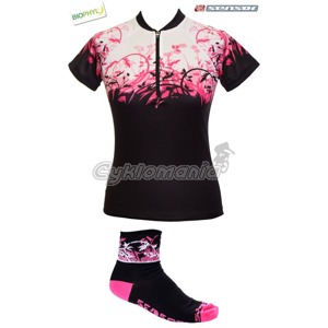 D�msk� dres Sensor Eco Flowers �ern� + pono�ky Flowers P�il�hav� d�msk� cyklistick� dres z inovativn�ho materi�lu BIOPHYL - �etrn� k p�irod�, jasn�j�� barvy a odolnost proti UV z��en�. Sensor