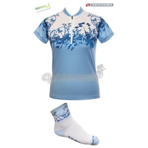 D�msk� dres Sensor Eco Flowers modr� + pono�ky Flowers P�il�hav� d�msk� cyklistick� dres z inovativn�ho materi�lu BIOPHYL - �etrn� k p�irod�, jasn�j�� barvy a odolnost proti UV z��en�. Sensor