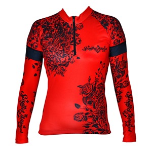 Dámský dres Cyklomania Flowers red/black + návleky