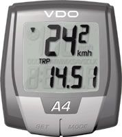 Cyklokomputer VDO A4 (4 funkce) �ada A posunuje v��e pomyslnou la�ku vlastnost� cyklocomputer� z�kladn�ch �ad. Jej� modern� design p�it�hne va�i pozornost. Z�kladn� funkce pokr�vaj� ve�ker� pot�eby hobby jezdc�. VDO 