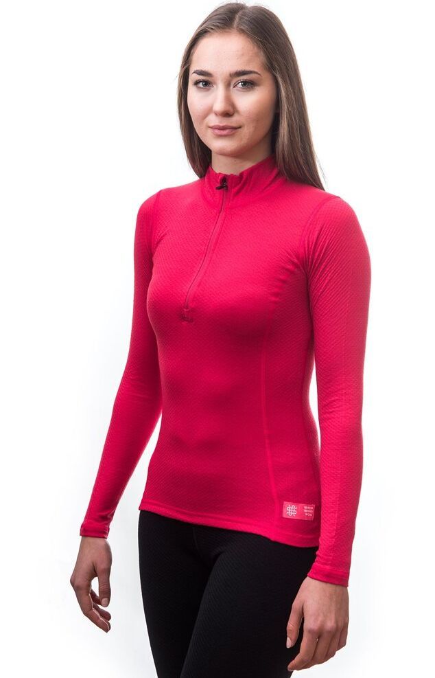 Dámské triko Sensor Merino DF dl. rukáv zip magenta