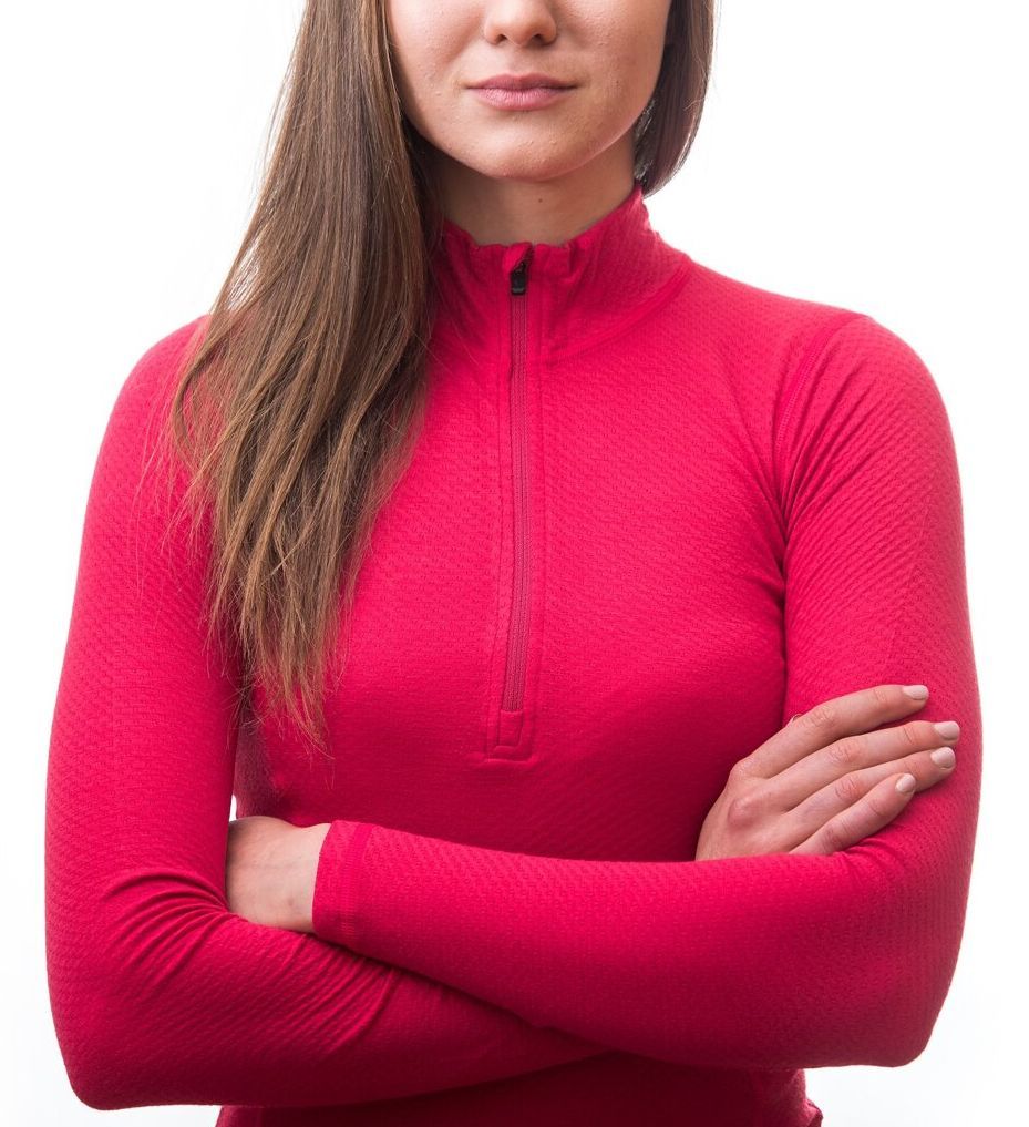 Dámské triko Sensor Merino DF dl. rukáv zip magenta
