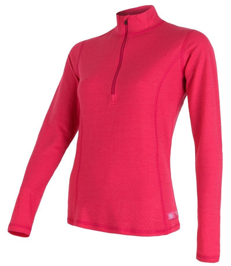 Dámské triko Sensor Merino DF dl. rukáv zip magenta