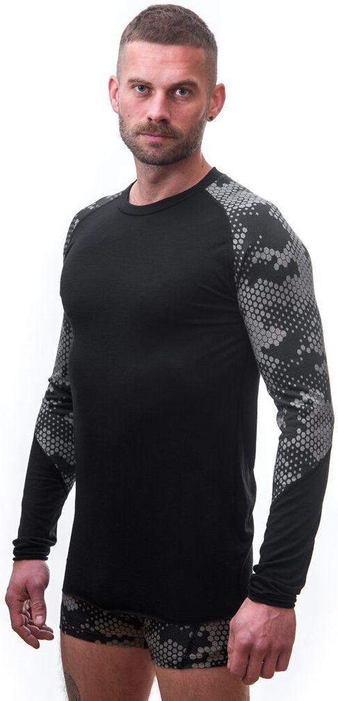 Pánské triko Sensor Merino Impress dl. rukáv černá/honeycomb