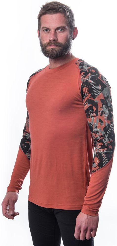 Pánské triko Sensor Merino Impress dl. rukáv terracotta/rush