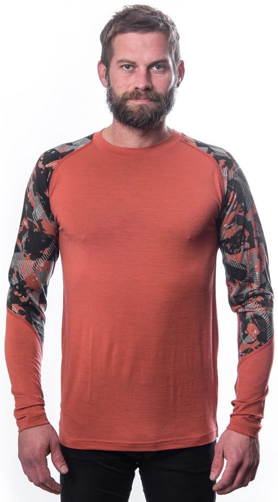 Pánské triko Sensor Merino Impress dl. rukáv terracotta/rush