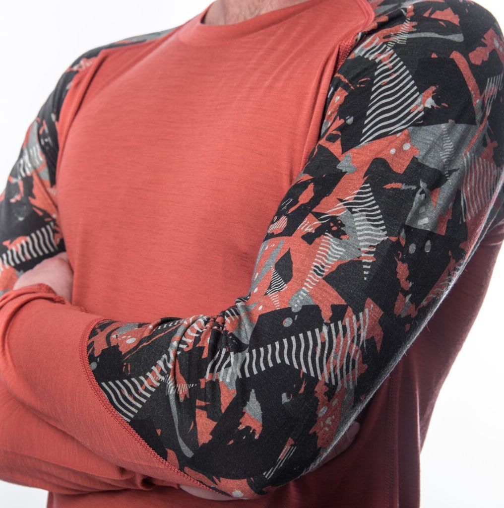 Pánské triko Sensor Merino Impress dl. rukáv terracotta/rush